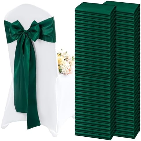 100 Pieces Emerald Green Satin Chair Sashes for Wedding Reception Party Hotel Home Kitchen Decoration-Emerald Green by Lykoow