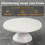 Large Cake Stand 12 Inch with Cake Spatula, Round Bamboo Fiber Cupcake Dessert Stand, Cake Decorating Display Stand for Birthday Parties, Weddings, Baby Shower and Other Events, White - Image 3