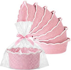 8 Pack Scalloped Small Woven Basket with Gift Bags and Ribbons 12"x 8"x 5" Cotton Rope Storage Organizer with Handles Cute Empty Gift Basket for Nursery Birthday Baby Shower, Pink by Singhoow