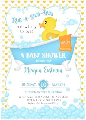 Rubber Duck Baby Shower Invitation Bathtub Yellow Blue Rubber Ducky Theme Gender Neutral Custom Printed Invitations by Handmade
