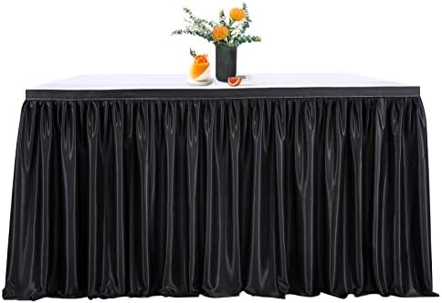 QueenDream 14ft Black Polyester Table Skirts for Rectangle and Round Teacher Desk Skirt Table Cloth Baby Shower Wedding Decor Birthday Party Graduation Gender Reveal Dessert Cake Decorations by QueenDream