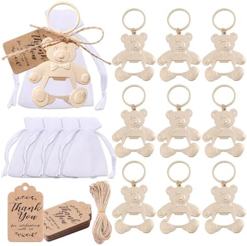 Bottle Openers Baby Shower Return Favors for Guests Cute Bottle Opener Decorations and Souvenirs with Organza Bags Tags for Theme Party Favors (Retro Style,73 pieces) (Teddy bear) by Uezea