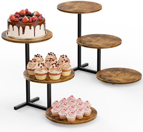 Emfogo 3 Tier Cupcake Stand for 50 Cupcakes, Wooden Cup Cake Tiered Tray Stands, Wood Desert Tier Stands for Dessert Table Display Set for Party Afternoon Tea Baby Shower Wedding Birthday (2 Pack) by Emfogo