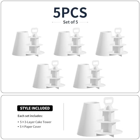 3-Tier Cupcake Stand, 10 Set Cardboard Cupcake Tower with Paper Cover, Dessert Cup Cake Stand Tower for Birthday Wedding Party Decoration,Afternoon Tea Stand, Cupcake Tier Stand - Image 3