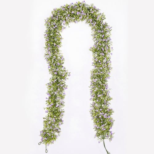 Artificial Baby Breath Flower Vines, Babys Breath Artificial Flowers Real Touch Faux Gypsophila Hanging Fake Baby's Breath Garlands for Wedding and Baby Shower Decor 2Pcs 5.8ft（Purple） by UqueetenLtd
