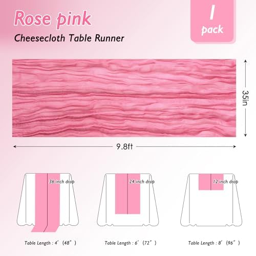 12 Pack Rose Pink Cheesecloth Table Runner 120 Inch Boho Wedding Decor - Image 2