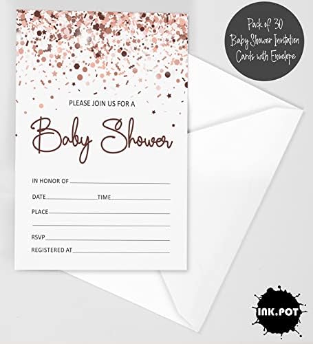 Pack of 30, Boy/Girl Baby Shower Party Collection, Baby Shower Invitation Cards, Fill in the Blank Invites WIth Envelopes, Confetti Theme Party Supplies - Image 2