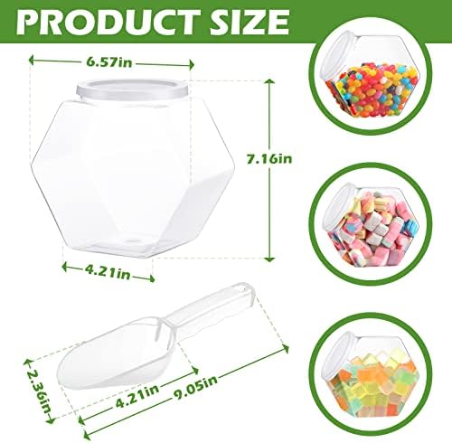 Hoolerry 12 Pcs Plastic Candy Jar with Scoops Set include 6 Hexagon Cookie Jars with Lid for Candy Buffet and 6 Candy Scoops 73 oz Large Storage Jar Clear Food Storage Canisters Kitchen Countertop Jar - Image 2