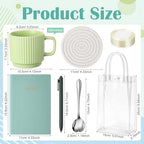36 Pcs/6 Sets Baby Shower Prizes for Winners Include Ceramic Mugs with Spoons Woven Coasters Notebooks with Pens Clear PVC Gift Bags for Bridal Shower Party Favors(Green) - Image 2