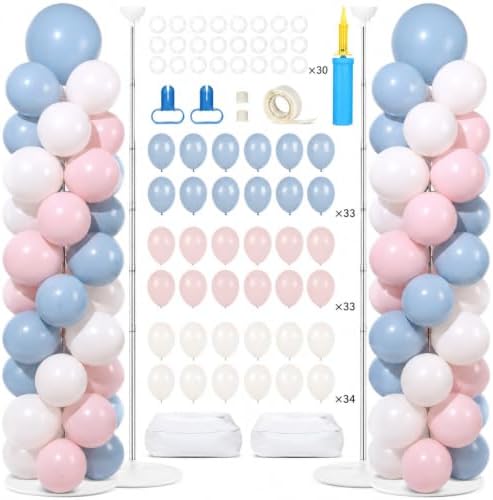 2 Sets Adjustable Balloon Column Stand Kit with Bases（Pink Blue） by Naozinebi
