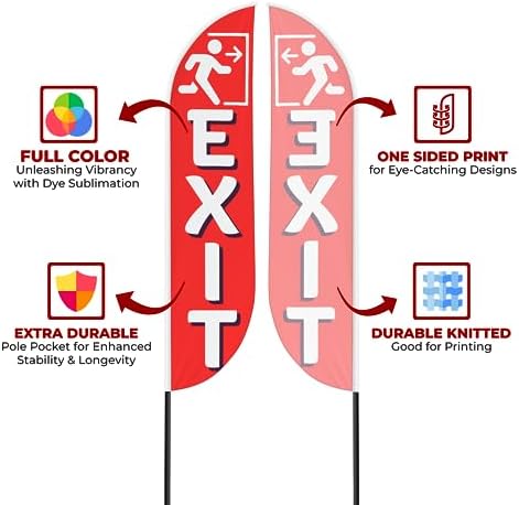 Exit Sign Feather Flag for Outdoor by Mavis Printing | 11.5 FEET Long Polyester Outdoor Banner Flag for Easy Hang | HD Print Swooper I Flag Only to Celebrate Exit | Made in USA I Flag Only - Image 2