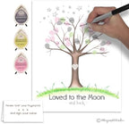 Girl's Star and Moon Theme Baby Shower Fingerprint Tree Set, 8.5x11 Inch - Image 5