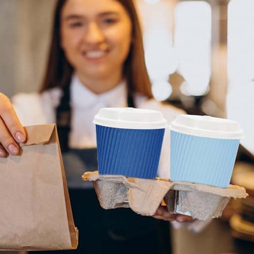 Whaline 100 Pcs Summer Dusty Blue Disposable Coffee Cups with Lids 12 Oz Gradient Blue Paper Cups Corrugated Ripple Wall Insulated Hot Cup for Home Office Party Supplies (Pack of 2) - Image 6