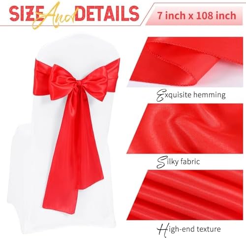 60 PCS Red Satin Chair Sashes, 7 x 108 Inch - Image 3