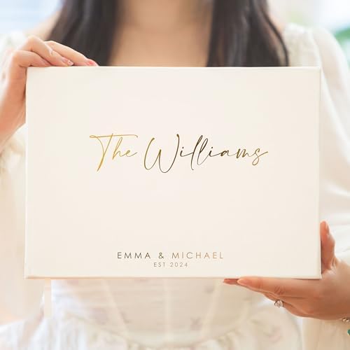 Personalized Foil Wedding Guest Book - 11.5 x 8.5 Custom White Colored Guestbook with Customizable First Last Name Date Cover, Hardcover Photo Book for Sign in at Reception Baby Bridal Shower Party by ModernAlbumDesigns