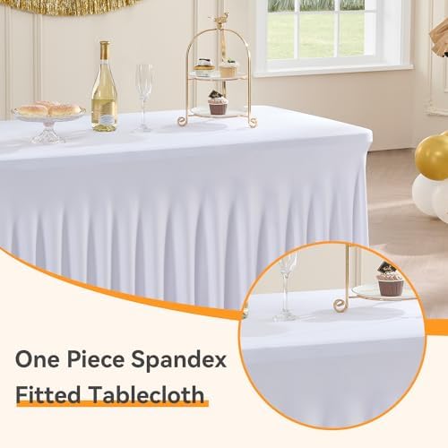 Spandex Tablecloth 8FT Rectangle Table Cover 8 Pack White Wrinkle-Free - Image 3