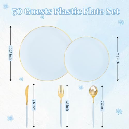 DaYammi 150Pcs Blue Plastic Plates with Gold Rim,Disposable Blue Party Plates Include 30 Dinner Plate,30 Salad Plate,30 Forks,30 Knives,30 Spoons,Fancy Disposable Platos for Party,Wedding,Baby Shower - Image 2