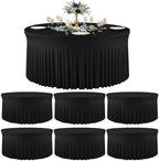 6 Pack Black Round Tablecloths, 60 Inch Spandex Stretchy Table Cloth with Skirt, Washable Fitted Tablecloth, Circle Wrinkle Free Table Cover for Wedding Party Birthday Outdoor Event by Torrowsrort