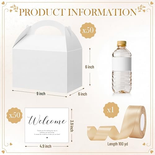 Maitys 50 Set Welcome Boxes for Wedding Guests 9x6x6 Gable Boxes, Gold - Image 2