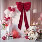 Red Bow Birthday Decorations Coquette Party Backdrop Big Bow Themed Room Large Bows Wall Decor Ormanents Giant Door Ribbon Velvet Wedding Bachelorette Baby Shower Bridal Christmas Tree Decoration - Image 5