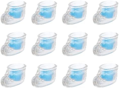 Mega Candles 12 pcs Scented Baby Powder Blue Glass Baby Bootie Container Candles, Palm Wax Candle, Baby Shower Gifts, Decorative Accent, Home Décor, Memory Keepsake, Party Favors, Relaxations by MEGA+CANDLES