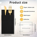 Cindeer 150 Pcs Black Linen Dinner Napkins with Built in Flatware - Image 2