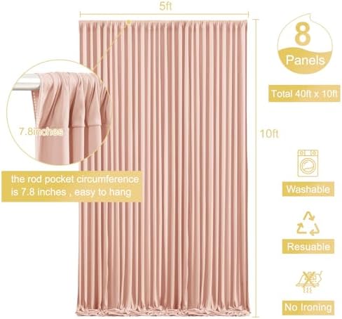 40ft x 10ft Wrinkle Free Blush Pink Wedding Backdrop Curtains for Party Bridal Shower Reception Decorations Blush Pink Fabric Curtain Backdrops Drapes for Photography Baby Shower Birthday Background - Image 5