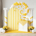 FiVan 7.2x4ft Arch Covers Stretchy Yellow Stripes Backdrop for Birthday Baby Shower Party Decoration Baptism Background Props - Image 3