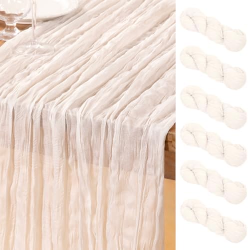 DeZerlor Ivory White Cheesecloth Table Runners 6 Pack Summer Boho Runners by DeZerlor