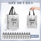 Fumete 100 Pcs Silver Glossy Thank You Gift Bag with Handles - Image 2