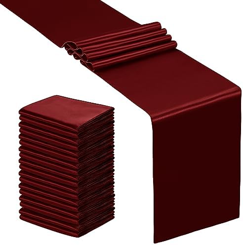 SiinvdaBZX 24 Pcs Burgundy Satin Table Runner 12 x 108 inches Long by SiinvdaBZX