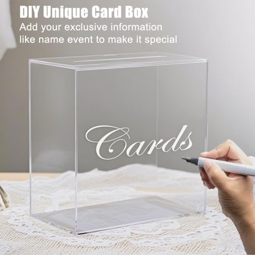 Large Clear Acrylic Wedding Card Box with Slot and Pen, 10x10x5 inch Wedding Receptions Wishing Well Money Box, DIY Card Box for Party, Graduation, Bridal Shower, Birthday (Clear) - Image 5