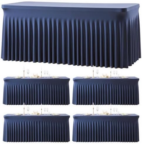 4 Pack Navy Blue Table Cloth for 6 Foot Rectangle Tables Spandex Fitted Tablecloth 6ft Stretch Table Covers Skirt Navy Blue Banquet Tablecloths Wrinkle Free Tablecloth for Party Wedding Birthday Event by Tao-GePartyDecorations