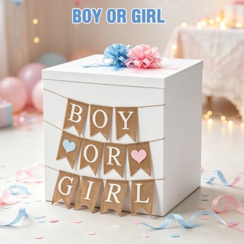 Faelhacon 28”Giant Gender Reveal Gift Box with Lid Banner 40 Pcs Blue Balloons and Ribbons Sturdy Cardboard Easy Assembly Boy Or Girl Reveal Party Decor DIY Foldable Storage(Blue) - Image 7