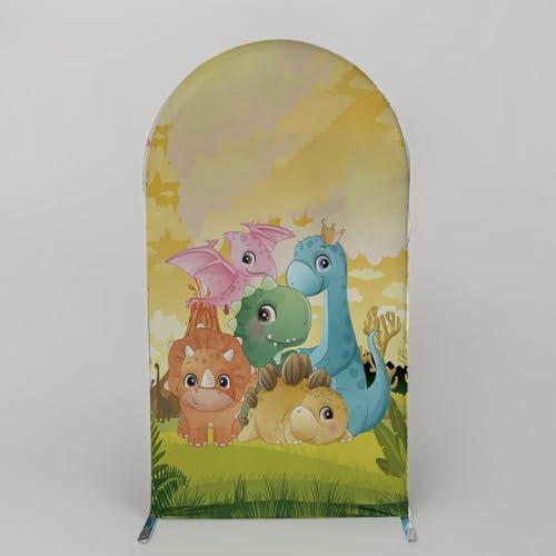 Dinosaur Cartoon Park Arch Backdrop Fabric Cover Boys Wild Jungle Birthday Party Decorations Arches Stand Covers for Festa Dino Baby Shower Balloon Parties Decor Banner3.3x6.5FT - Image 2