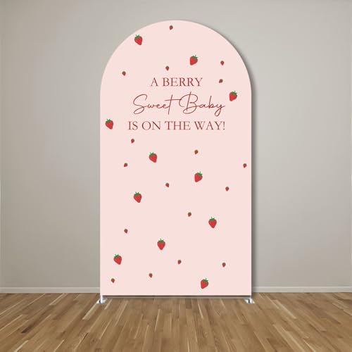 A Berry Sweet Baby is on The Way Theme Arched Backdrop Covers Pink Stretchy Arch Stand Cover for Baby Shower Girls Birthday Party Decoration Props (No Stand!) - Image 2