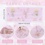 Pink Floral Gauze Table Runner 6pcs 10ft Embroidery Tulle Spring Decor - Image 6