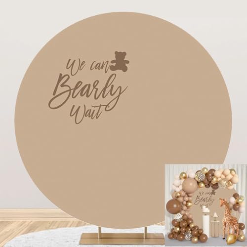 6.5x6.5ft We Can Bearly Wait Round Backdrop Cover Brown Cute Bear Circle Background Arch Stand Cover for Newborn Baby Shower Gender Reveal Pregnancy Party Banner Cake Table Decorations by TTQYFNM