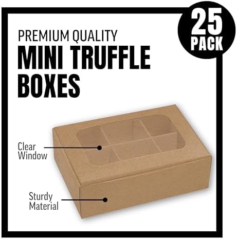 25 pcs Kraft Mini Truffle Box for 6 treats with Window and Dividers, Bakery Boxes, 5 x 3.5 x 1.57 Inches VERY SMALL Baking Boxes, Square Truffles Box Decorating Supplies for Gift Giving - Image 3