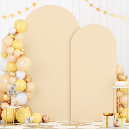 FOTSHARER Beige Wedding Arch Cover 6FT 7.2FT Spandex Fit Arch Covers Stretchy Backdrop Set of 2 Balloon Arch Stand Cover Chiara Arched Backdrop Cover for Baby Shower Birthday Party Decorations by FOTSHARER