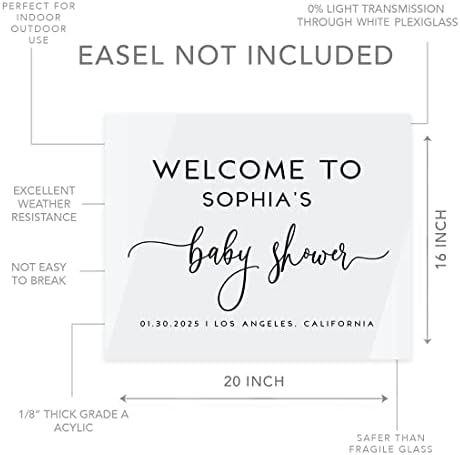 Andaz Press 16"x20" White Acrylic Personalized Baby Shower Welcome Sign, Gender Neutral Script Large Custom Sign for Easel Stand, Baby Shower Decorations - Image 5