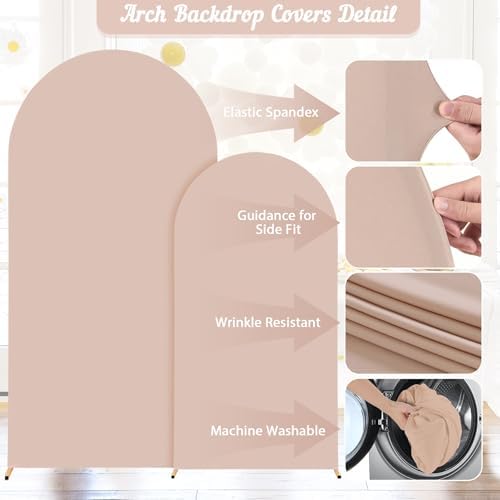Nude Arch Backdrop Cover 2 Set - 7.2FT, 6FT Spandex Fitted Wedding Arch Stand Covers Round Top Chiara Arch Backdrop Stands Cover for Birthday Parties Banquet Photo Background Decoration - Image 3