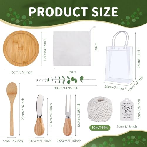 55Pcs Baby Shower Prizes for Game Winners 6 Sets Cheese Board Spoon Fork Butter Spreaders Plaid Towel Thank You Card and Gift Bags for Baby Shower Wedding Bridal Shower Favors (Round Shaped) - Image 3