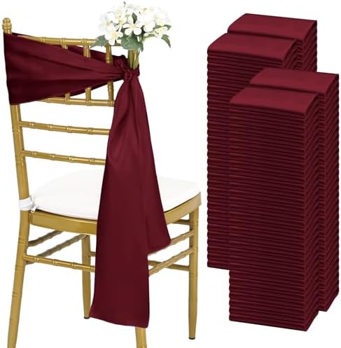 fani 120 PCS Satin Chair Sashes, 7x78 Inch, Burgundy by fani