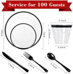 N9R 600PCS Clear Black Plastic Plates, Disposable Dinnerware Set for Party - Image 2