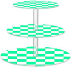 J JOYSAY Chess Checkerboard White Light Green Print Acrylic Cupcake Stand 3 Tier Dessert Table Display Set Clear Cake Stands for Party Baby Shower Wedding Decorations Easy Assembly Donut Tower by J+JOYSAY