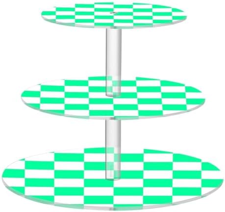J JOYSAY Chess Checkerboard White Light Green Print Acrylic Cupcake Stand 3 Tier Dessert Table Display Set Clear Cake Stands for Party Baby Shower Wedding Decorations Easy Assembly Donut Tower by J+JOYSAY