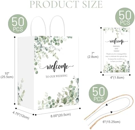 QIELSER 50 pcs Welcome Bags for Wedding Guests Bulk with Tags Welcome to Our Wedding Gift Bags with Handles for Birthday Party Baby Shower Favors Supplies - Image 2