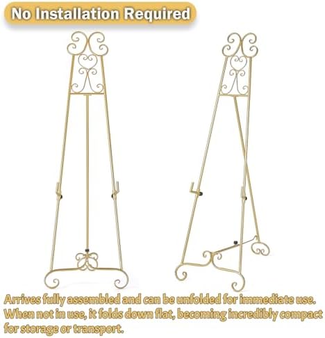 Metal Large Free Standing Adjustable Display Stand Scroll Easel with Chain Support, Gold Easel Stand for Sign, Heavy Duty Easel for Mirror, Wedding, Picture Frame (No Installation Required) - Image 6