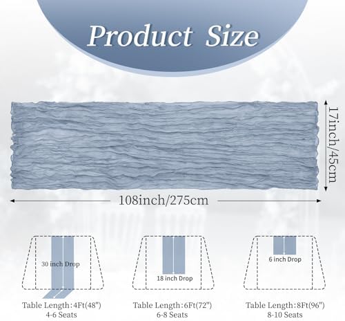 20 Pack Dusty Blue 17 x 108 Inch Cheesecloth Table Runner - Boho Gauze Sheer Fabric for Wedding Baby Shower Party Home Decor - Image 2